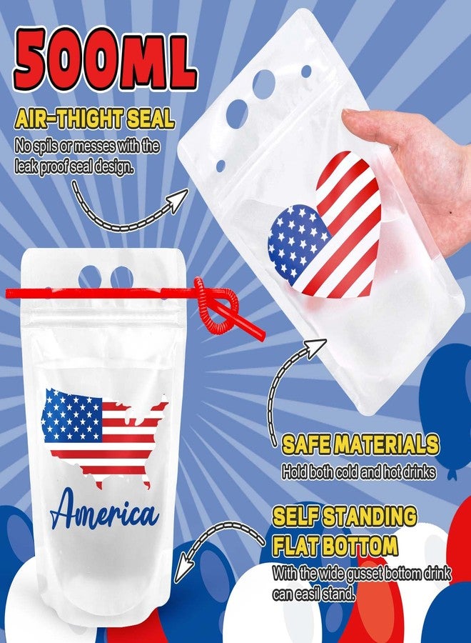 JarThenaAMCS مجموعة جارثينا إيه إم سي إس المكونة من 36 كيسًا للمشروبات مع شفاطات، بتصميم وطني، مزينة بعلم أمريكا، شفافة وقابلة لإعادة الاستخدام، مصنوعة من البلاستيك، مثالية لحملها باليد في حفلات عيد الاستقلال. - Image 4